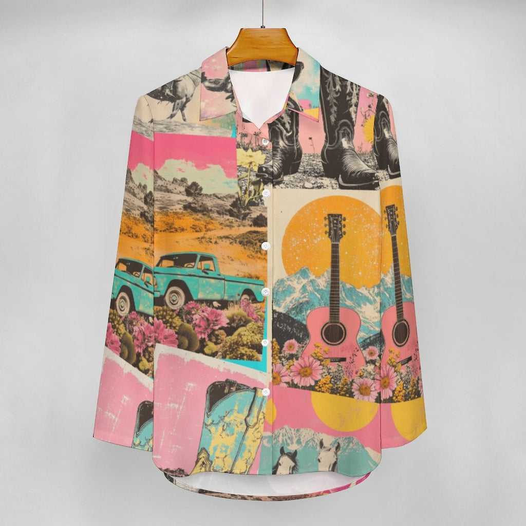 Baha Ranch Pop Western Wanted Collage Button Up Shirt