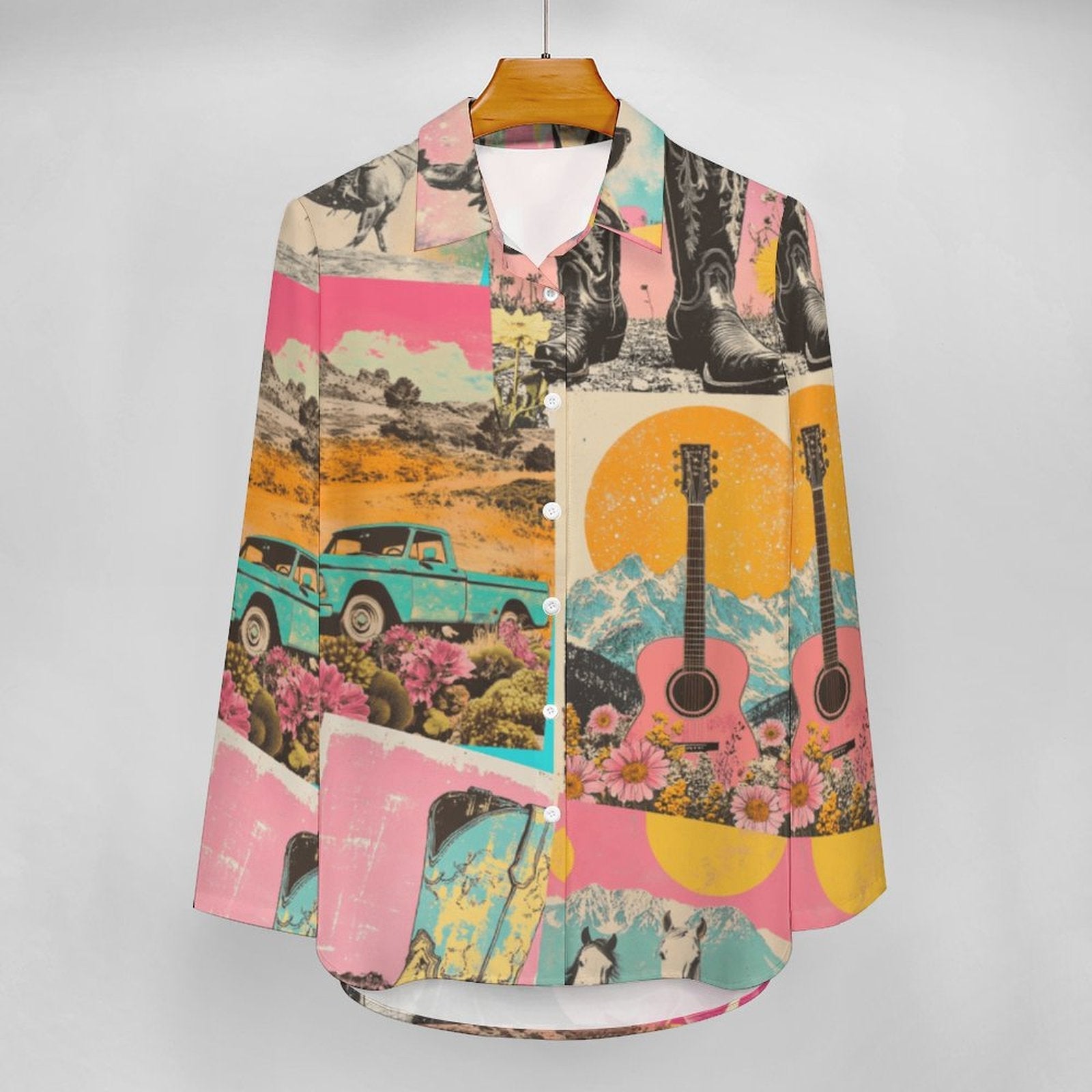 Baha Ranch Pop Western Wanted Collage Button Up Shirt