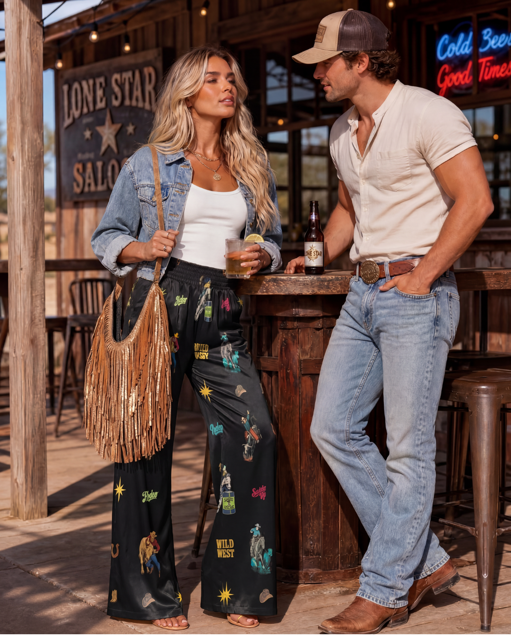 Baha Ranch The Last Roundup Rodeo High Waisted Wide Leg Pants