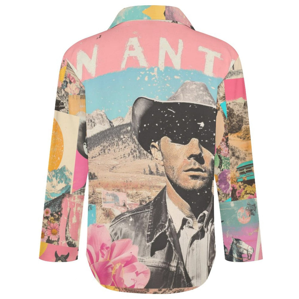 Baha Ranch Pop Western Wanted Collage Button Up Shirt